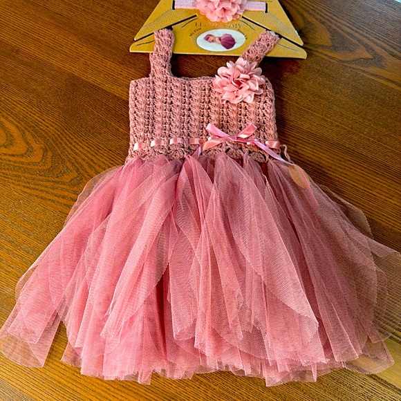 NEW Baby Girl Pictorial Dress Headband Set 6-12 Months Mauve Crochet Top Tutu - Picture 1 of 11